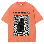 Unisex Japanese Yayoi Kusama Cat Printed Washed Tee