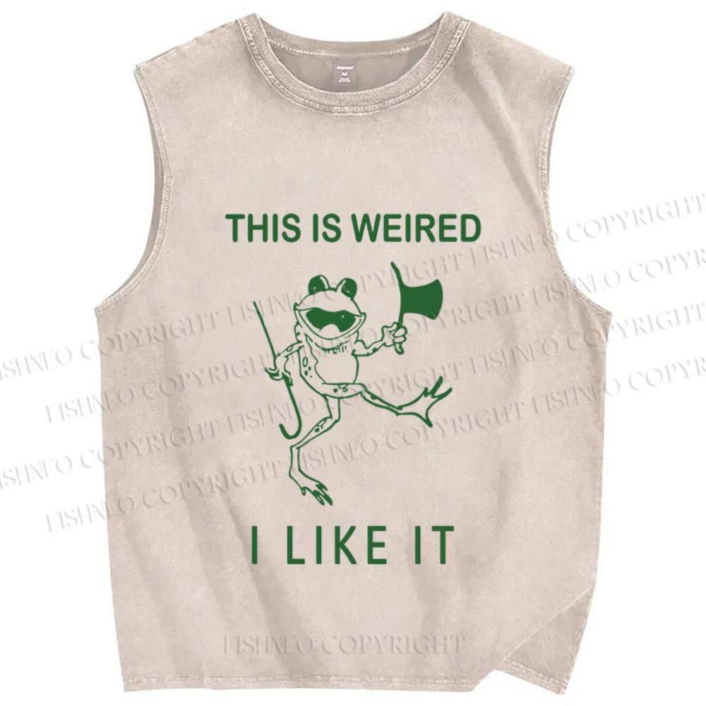 Unisex This Is Weird I Like It Funny Dancing Frog Printed Washed Tank Top