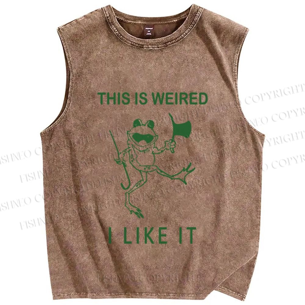 Unisex This Is Weird I Like It Funny Dancing Frog Printed Washed Tank Top