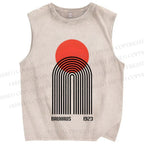 Unisex Bauhaus Graffiti Printed Washed Tank Top