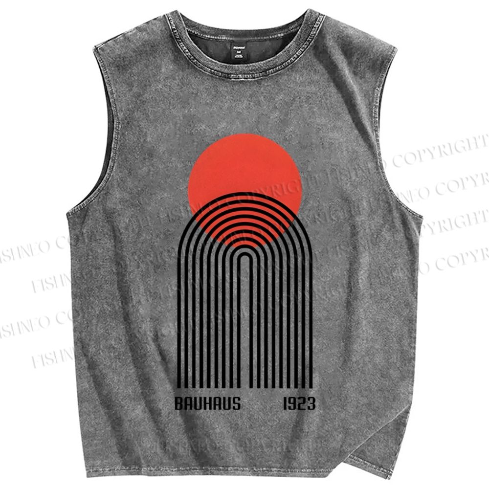Unisex Bauhaus Graffiti Printed Washed Tank Top
