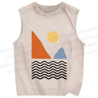 Unisex Lines Sea Wave Sun Mount Printed Washed Tank Top