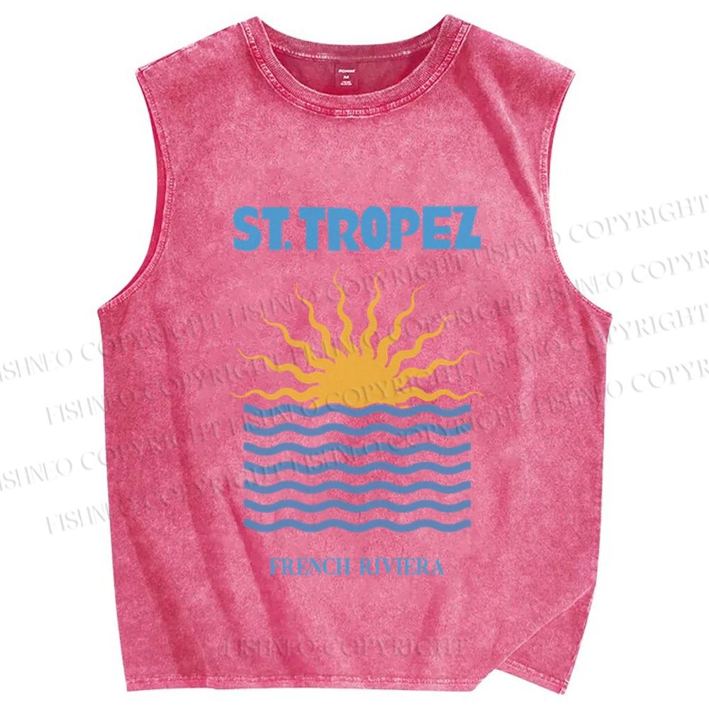 Unisex Sunrise Sea Wave Printed Washed Tank Top
