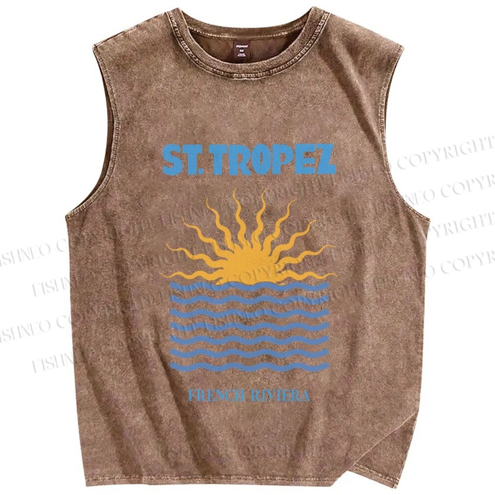 Unisex Sunrise Sea Wave Printed Washed Tank Top
