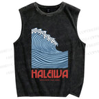 Unisex Sea Wave Printed Washed Tank Top