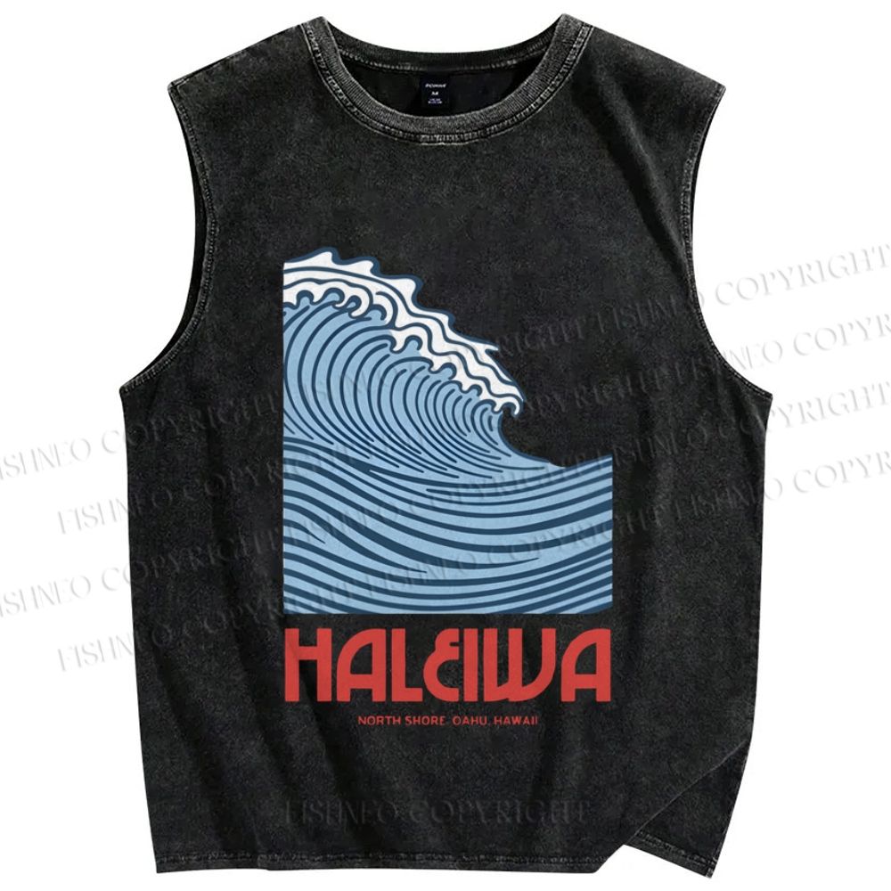 Unisex Sea Wave Printed Washed Tank Top
