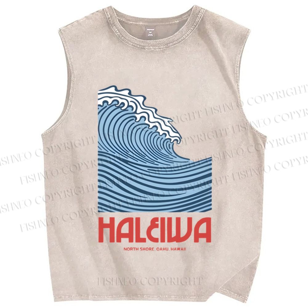 Unisex Sea Wave Printed Washed Tank Top