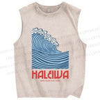 Unisex Sea Wave Printed Washed Tank Top