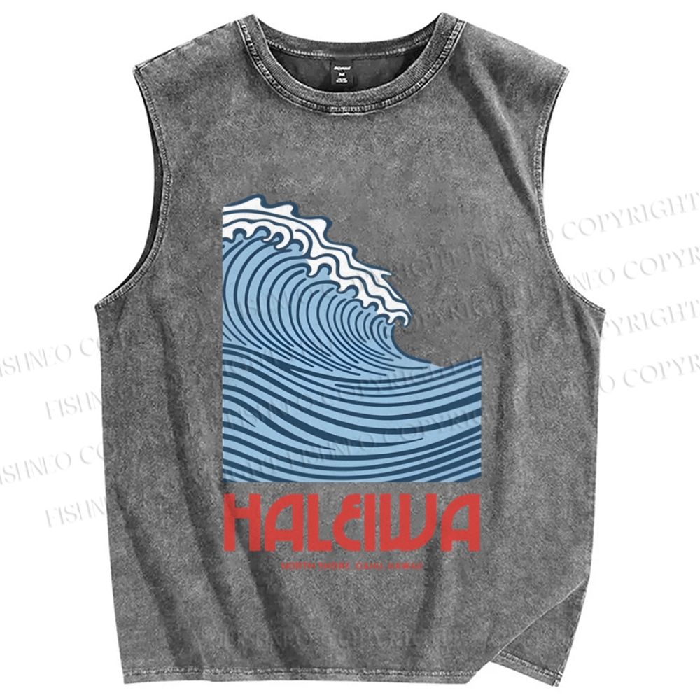Unisex Sea Wave Printed Washed Tank Top
