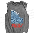 Unisex Sea Wave Printed Washed Tank Top