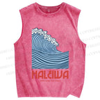 Unisex Sea Wave Printed Washed Tank Top