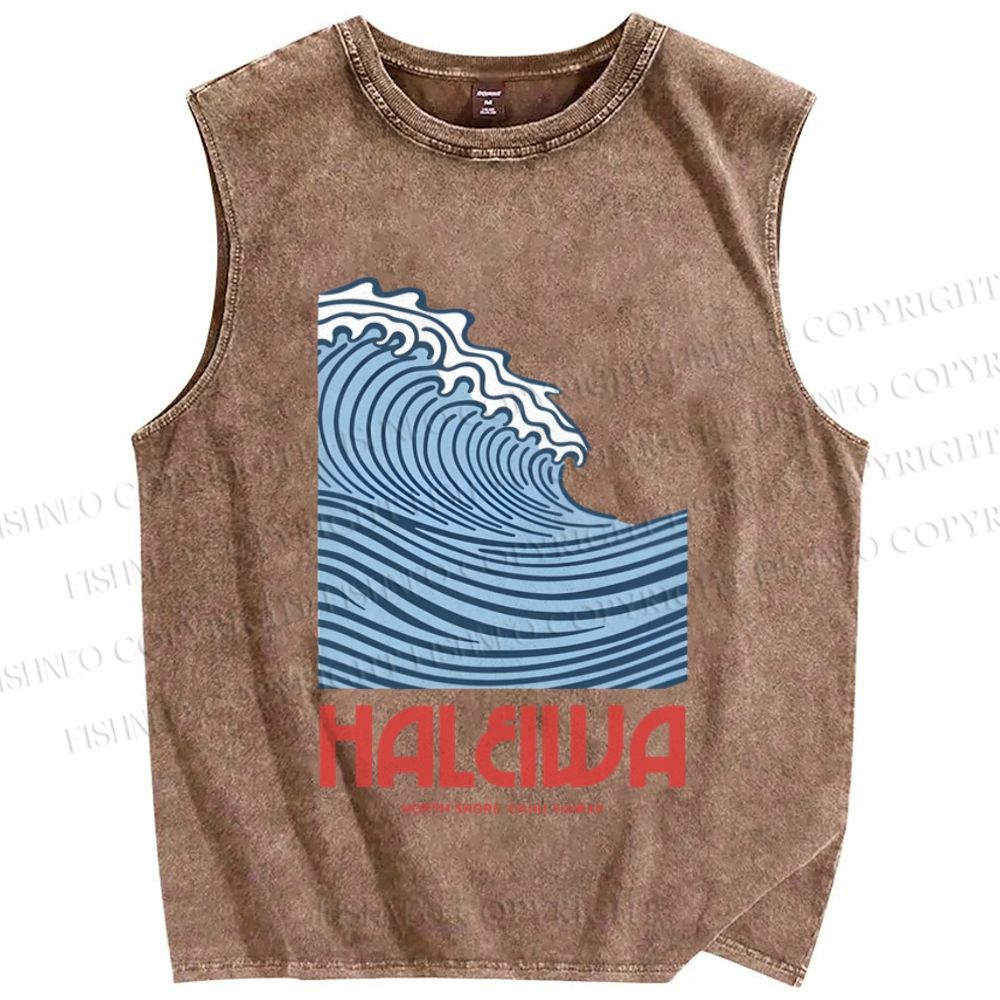 Unisex Sea Wave Printed Washed Tank Top
