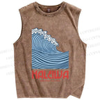 Unisex Sea Wave Printed Washed Tank Top