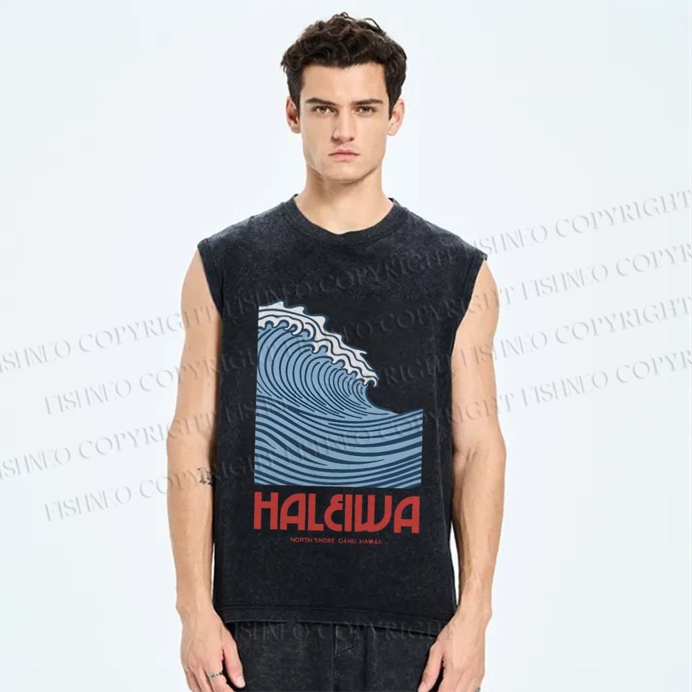Unisex Sea Wave Printed Washed Tank Top