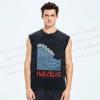 Unisex Sea Wave Printed Washed Tank Top
