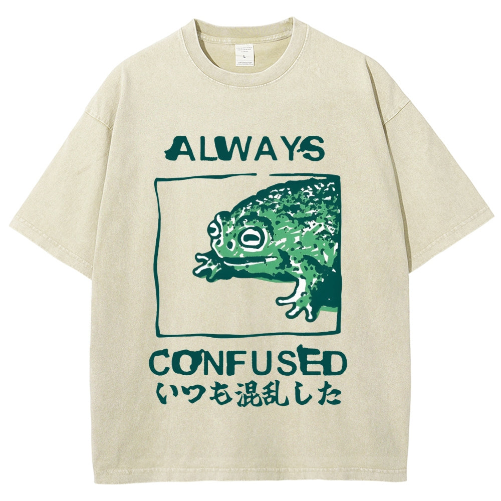 Always Confused Funny Frog Meme Vintage Washed T-shirt