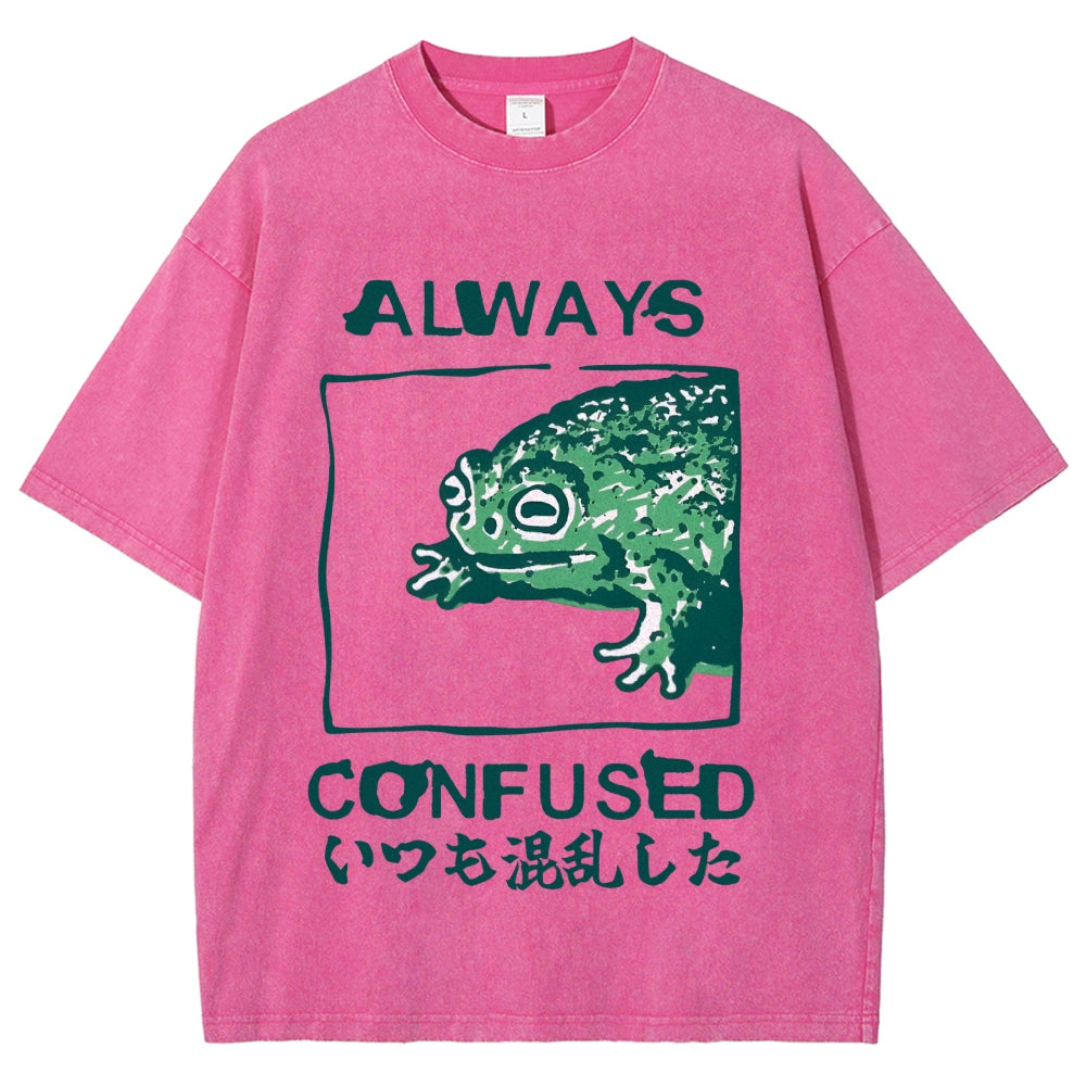 Always Confused Funny Frog Meme Vintage Washed T-shirt
