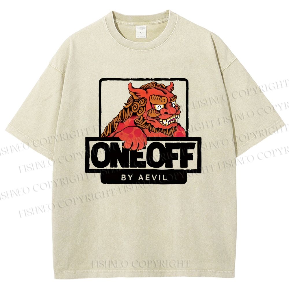 Unisex One Off Lion Printed Washed Tee