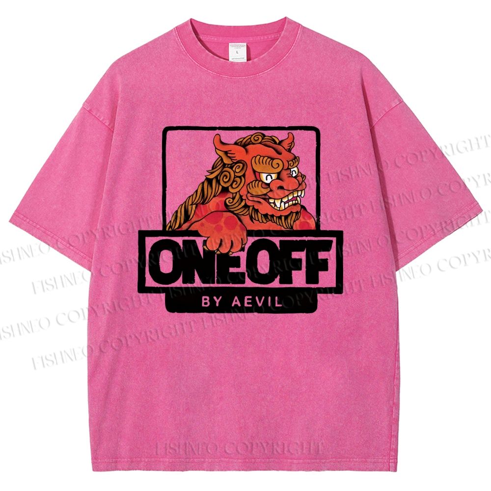 Unisex One Off Lion Printed Washed Tee
