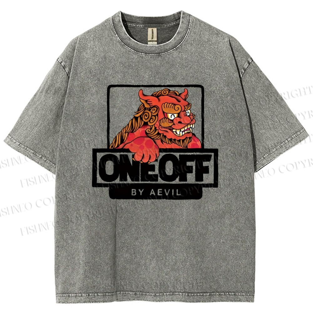Unisex One Off Lion Printed Washed Tee