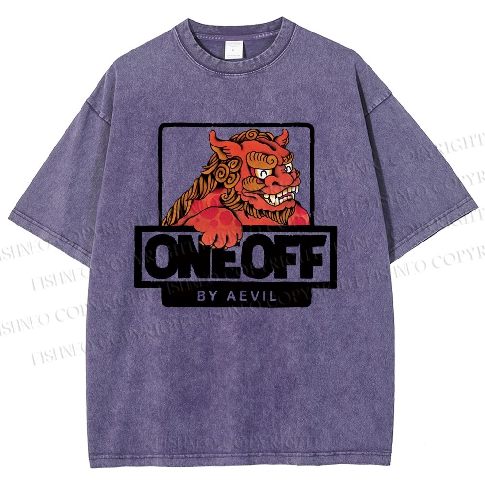 Unisex One Off Lion Printed Washed Tee