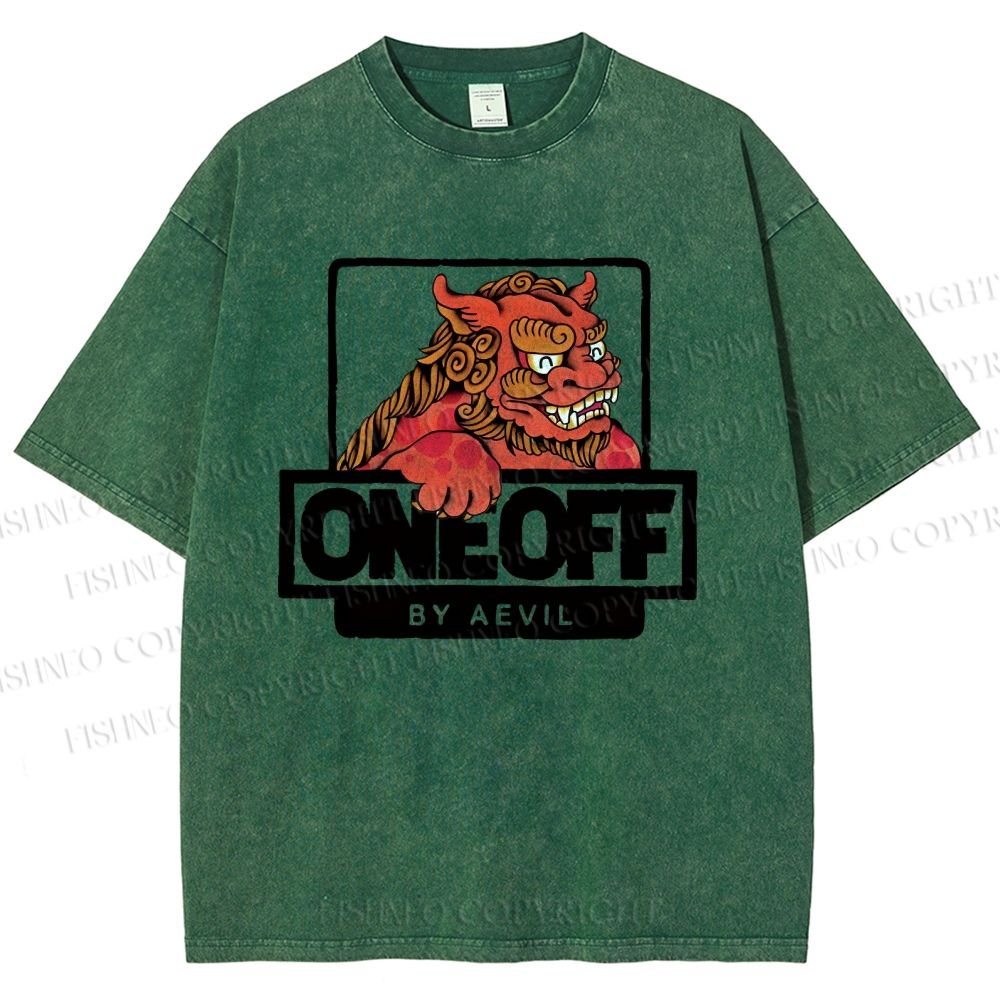 Unisex One Off Lion Printed Washed Tee