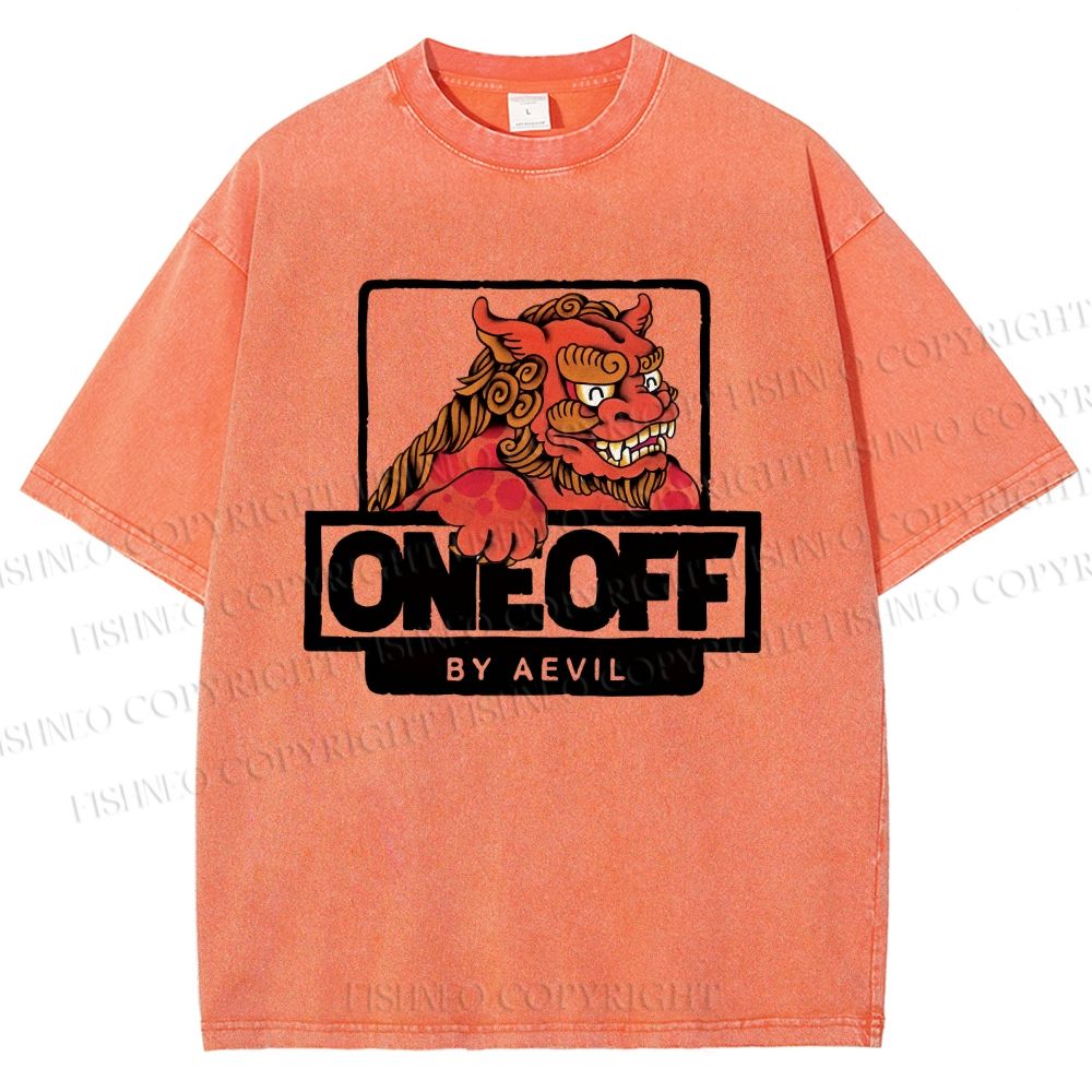 Unisex One Off Lion Printed Washed Tee