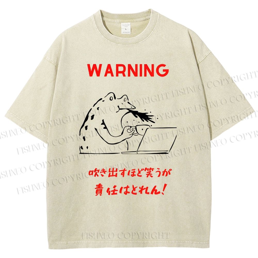 Unisex Warning Frog Printed Washed Tee