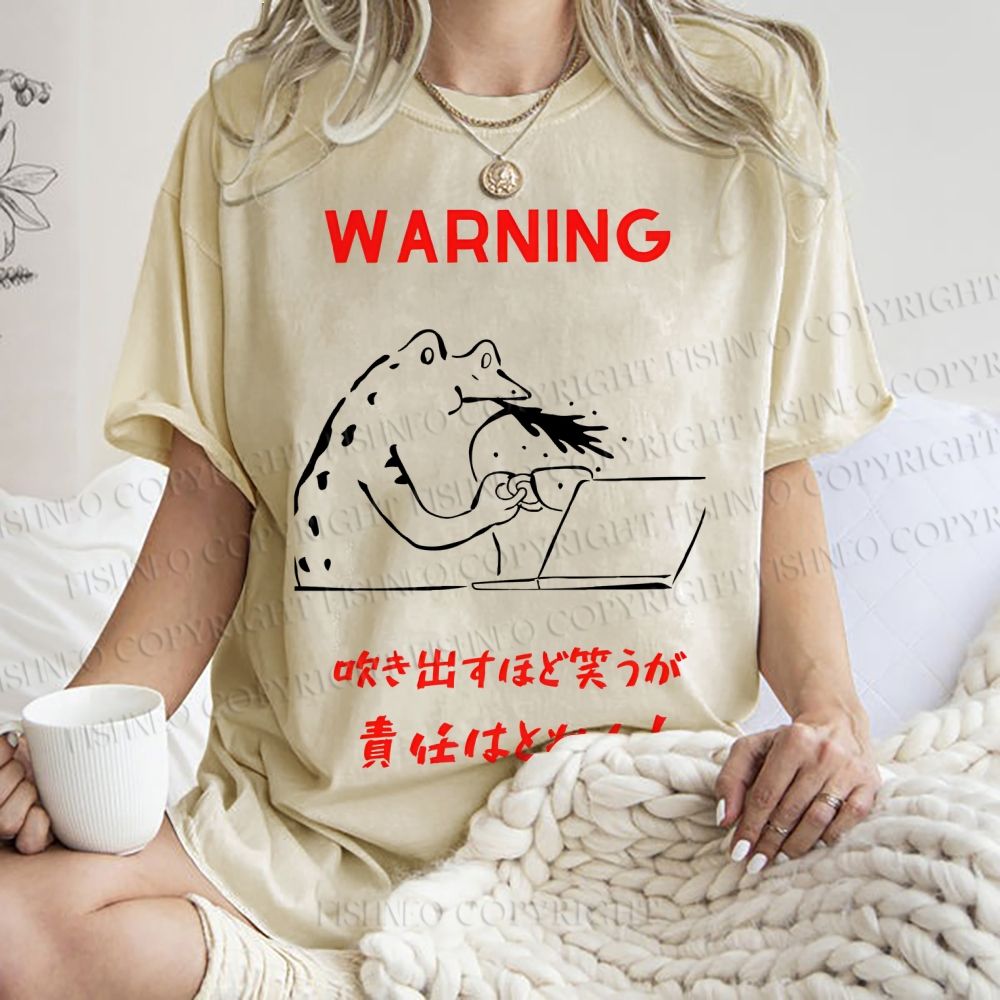 Unisex Warning Frog Printed Washed Tee