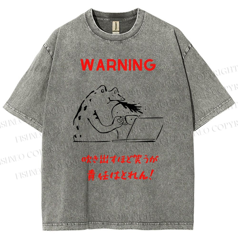 Unisex Warning Frog Printed Washed Tee