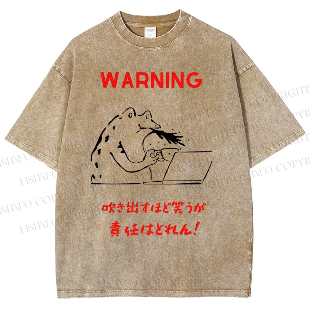 Unisex Warning Frog Printed Washed Tee