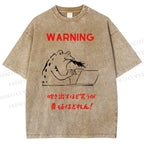 Unisex Warning Frog Printed Washed Tee