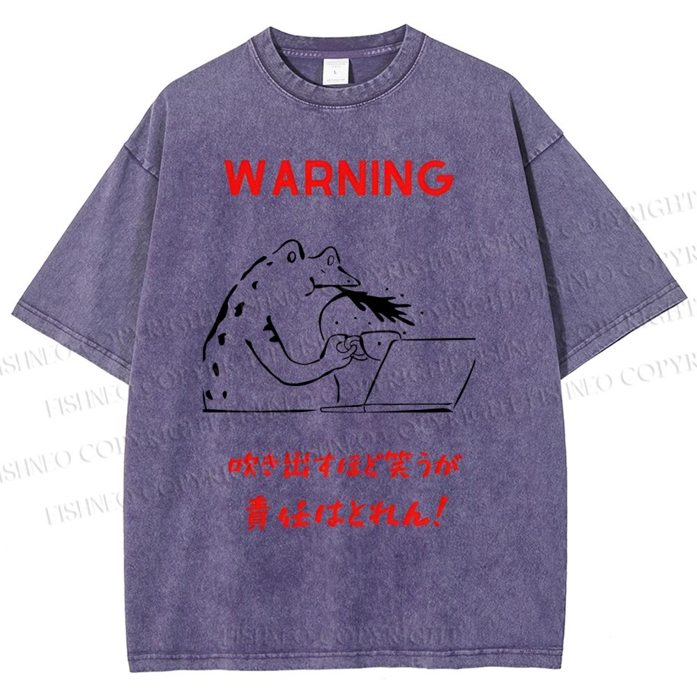 Unisex Warning Frog Printed Washed Tee