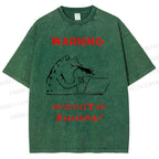Unisex Warning Frog Printed Washed Tee