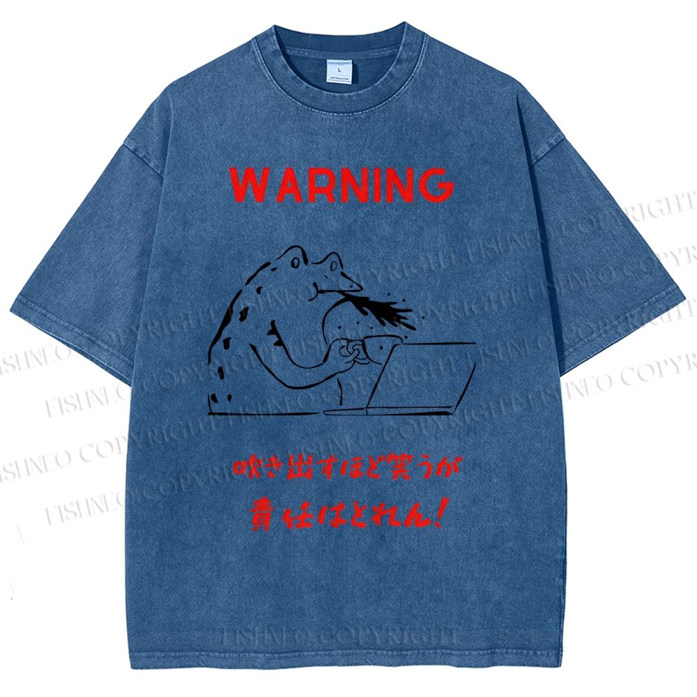 Unisex Warning Frog Printed Washed Tee