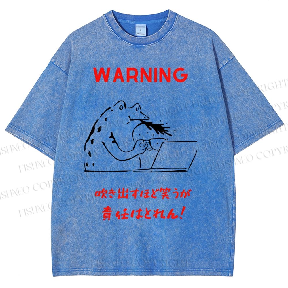 Unisex Warning Frog Printed Washed Tee