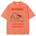 Unisex Warning Frog Printed Washed Tee