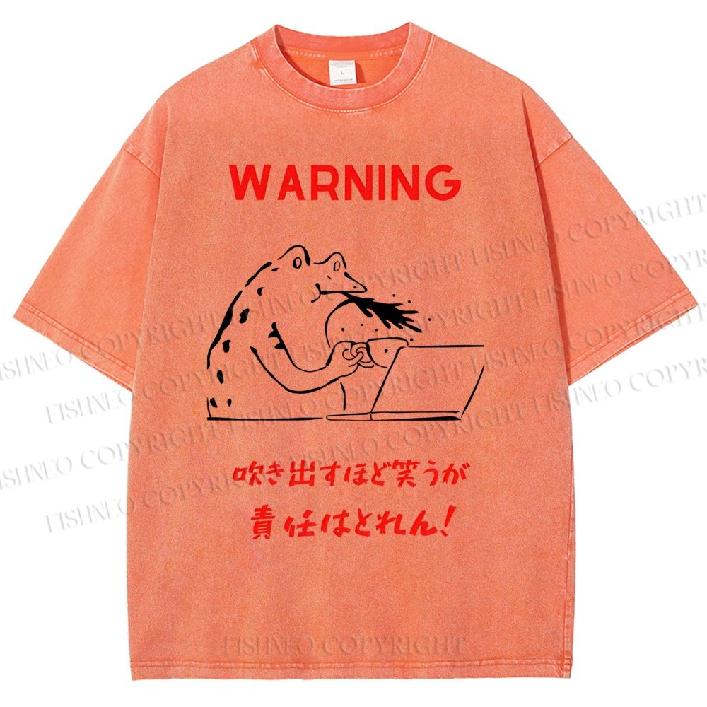 Unisex Warning Frog Printed Washed Tee