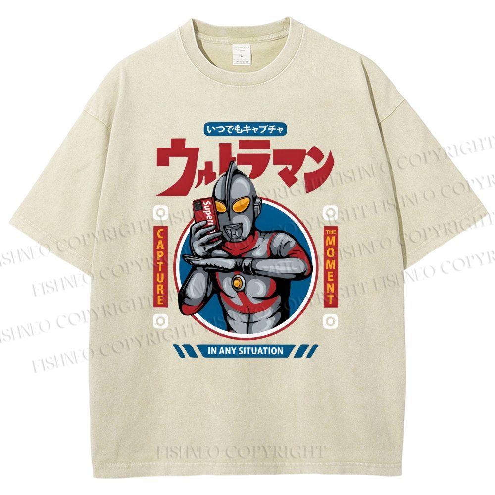 Unisex Ultraman Printed Washed Tee