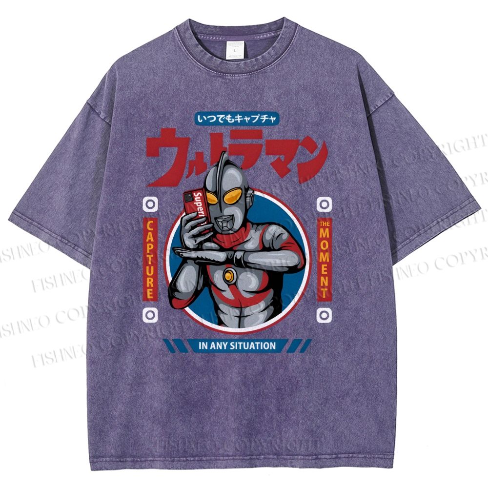 Unisex Ultraman Printed Washed Tee