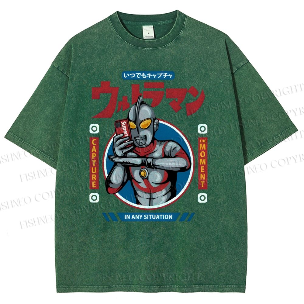 Unisex Ultraman Printed Washed Tee
