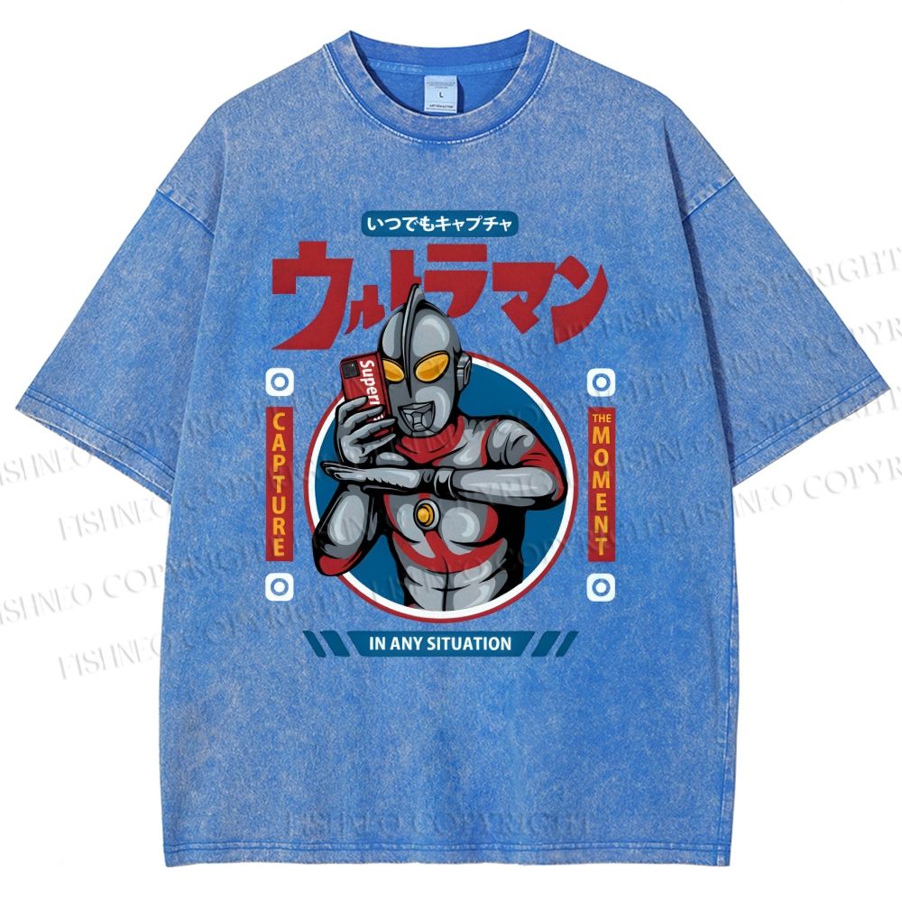 Unisex Ultraman Printed Washed Tee
