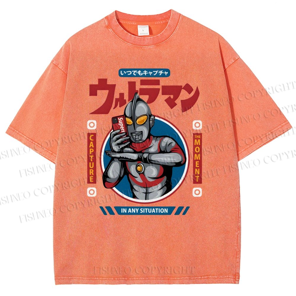 Unisex Ultraman Printed Washed Tee