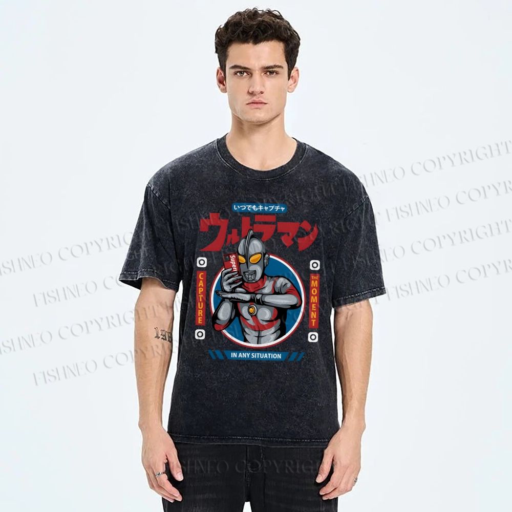 Unisex Ultraman Printed Washed Tee