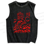 Unisex Ocean Waves Octopus Printed Washed Tank Top
