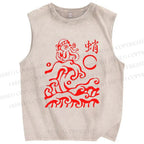 Unisex Ocean Waves Octopus Printed Washed Tank Top