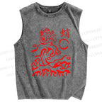 Unisex Ocean Waves Octopus Printed Washed Tank Top