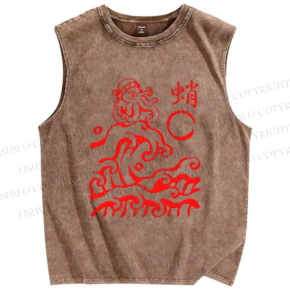 Unisex Ocean Waves Octopus Printed Washed Tank Top