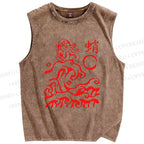 Unisex Ocean Waves Octopus Printed Washed Tank Top