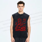 Unisex Ocean Waves Octopus Printed Washed Tank Top